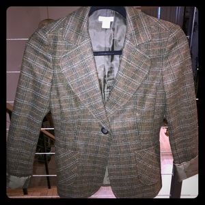 Halogen Nordstrom Forest Green Plaid Tweed Blazer
